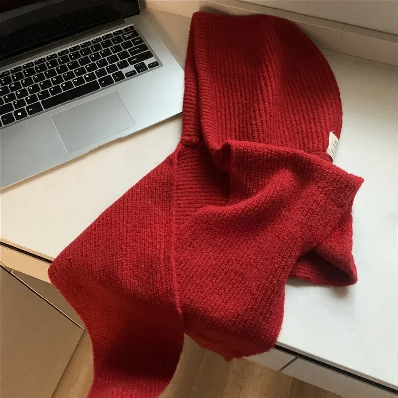 Y2K Balaclava Beanie Hat & Scarf – Thick Knit One-Piece Winter Neck Warmer Retro Style