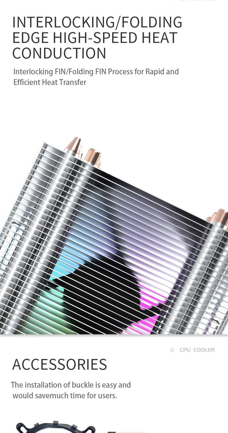 Aigo CPU Cooler — 2/4/6 Heat Pipe Radiator with 3-Pin PWM Silent RGB Fan for Intel LGA 1700/1150/1155/1156/1366 & AMD AM2/AM3/AM4