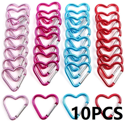 10PCS Heart Shape Aluminum Carabiner Clips - Tactical Keychain Hooks for Outdoor Gear, Water Bottles & EDC Tools