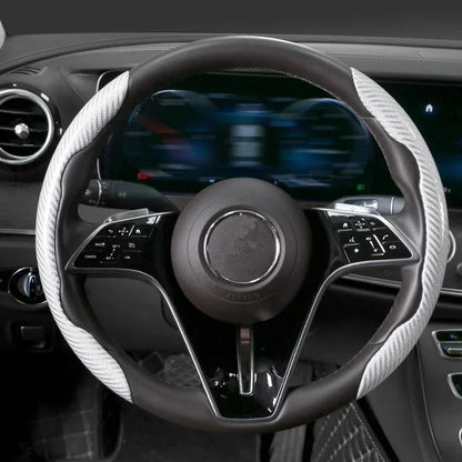 2/3PCS Universal Car Steering Wheel Cover — Laser Carbon Fiber, Silicone & 1K Microfiber Leather, Non-Slip PVC Booster