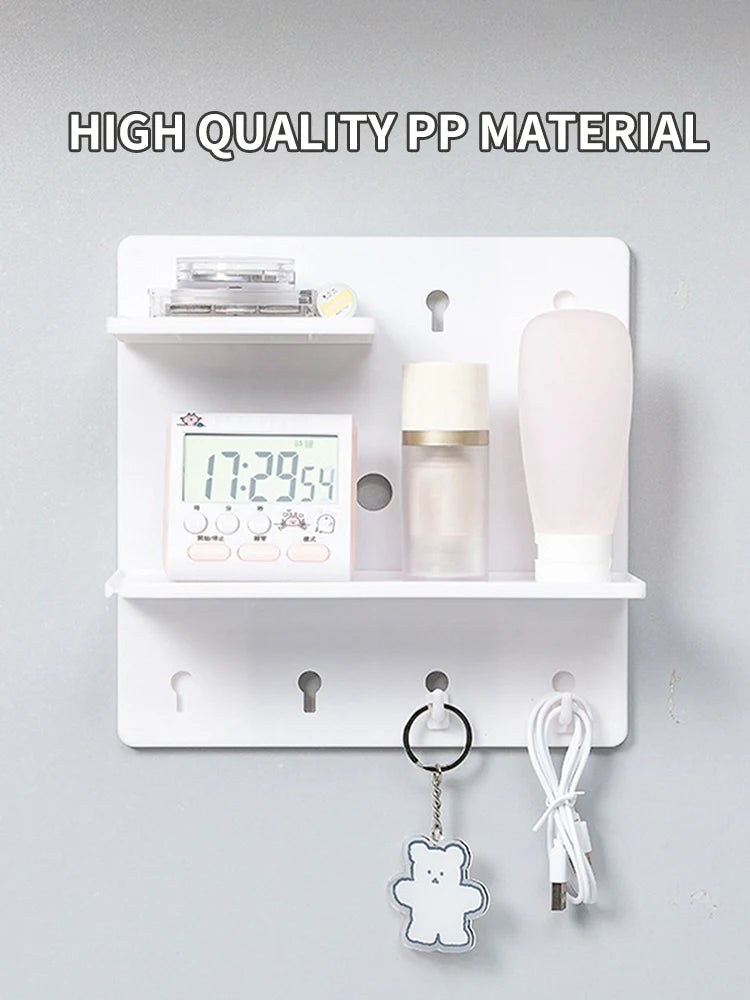 Wall-Mounted Perforation-Free Plastic Shelf – Bathroom & Dormitory Wall Hanging Organizer for Student Bedroom & Headboard