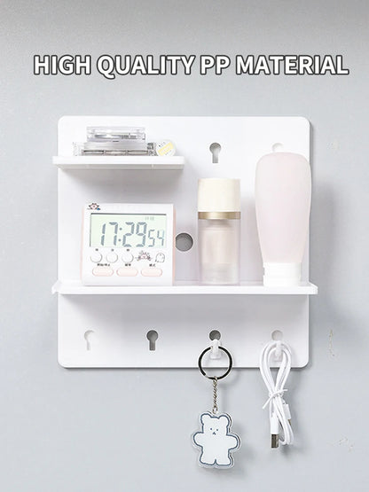 Wall-Mounted Perforation-Free Plastic Shelf – Bathroom & Dormitory Wall Hanging Organizer for Student Bedroom & Headboard