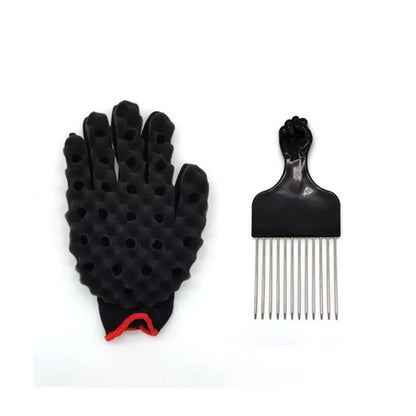 Men's Barber Hair Braider Set – Twist Sponge Gloves & Fork Comb for African Hair Styling & Salon Tools