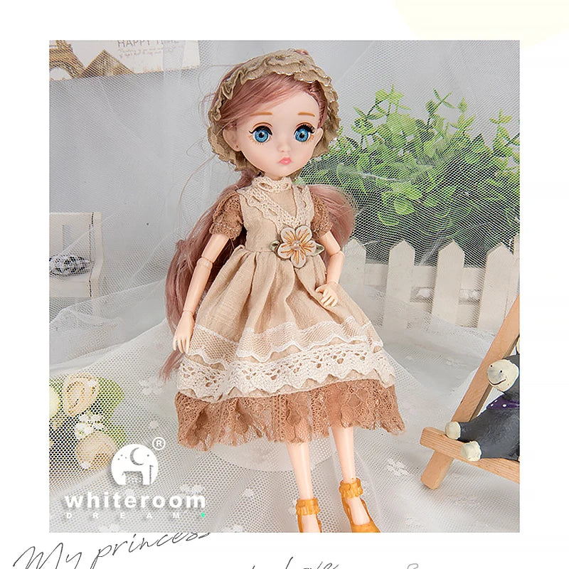 Slim 26cm BJD Doll for Girls – 13 Movable Joints with Princess Outfit, Blue Eyes & Eyelash Accessories