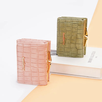 Baellerry Short Women’s Wallet — Crocodile Pattern Coin & Card Holder with Photo Slots, Hasp Purse for Girls