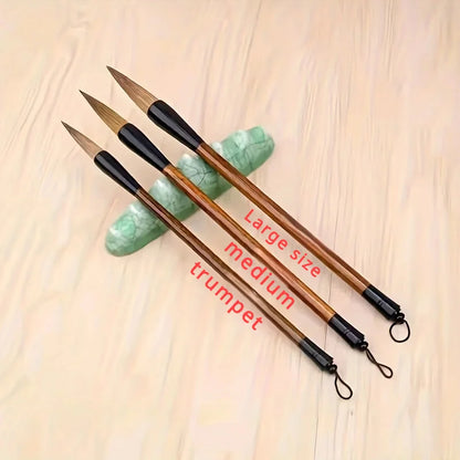 3PCS Weasel Hair Calligraphy Brush Set – Traditional Wood Writing Brushes for Painting, Pottery & Ceramic Art