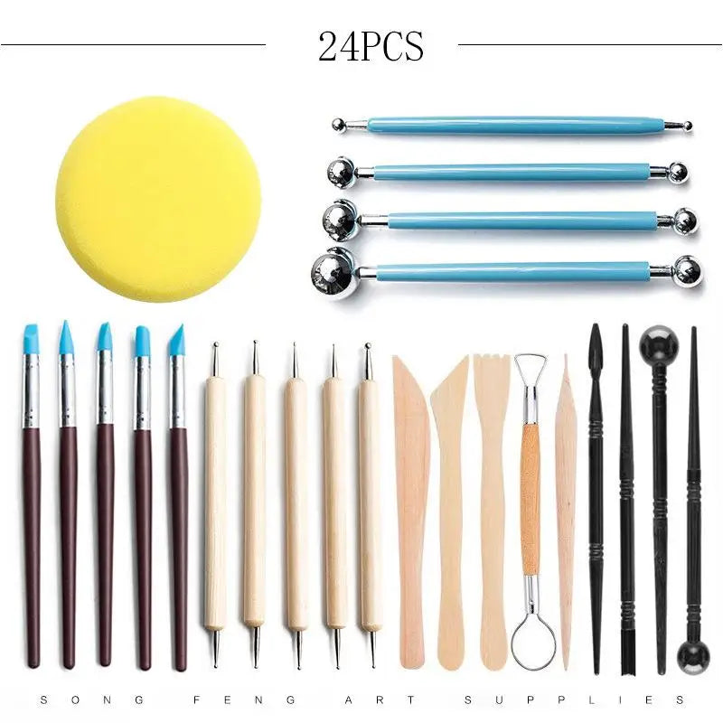 24-Piece Pottery & Clay Sculpting Tool Set – Dual-Ended Stylus for Ceramics, Air-Dry & Polymer Clay Modeling