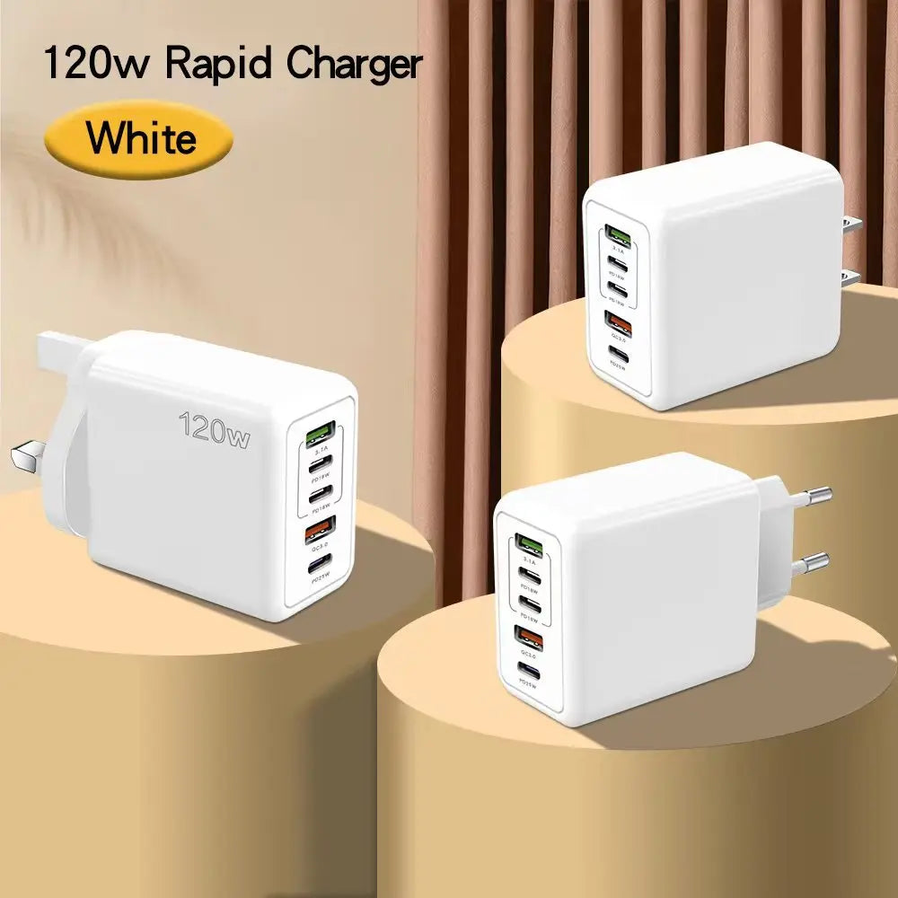 PD 5-Port USB Charger with Fast Charging – QC3.0 and USB-C, Quick Charge for iPhone, Huawei, Samsung, Xiaomi and iPad
