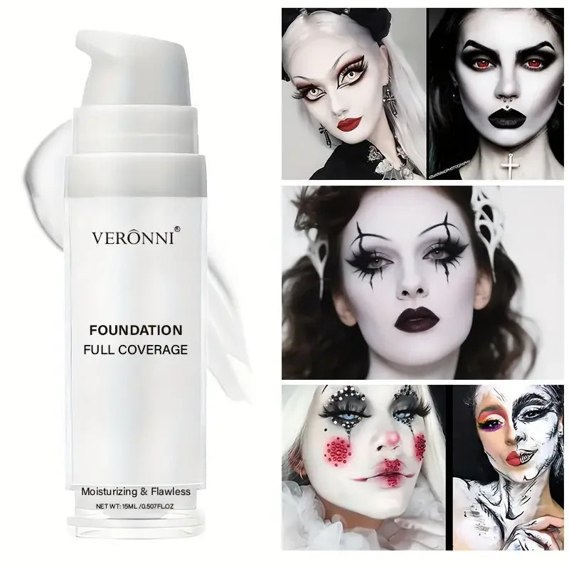 White Liquid Foundation - Full Coverage Long-Lasting Matte Makeup for Goth Looks and Cosplay