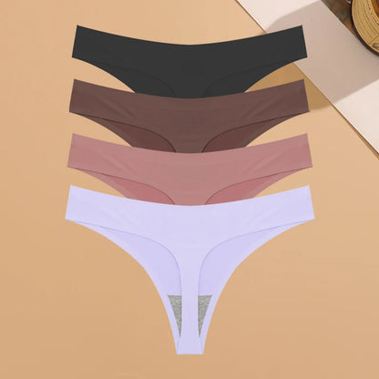 4PCS Women’s Ultra-Thin Seamless Underwear — Invisible Ice Silk Thongs, Low Waist Breathable Bikini Lingerie