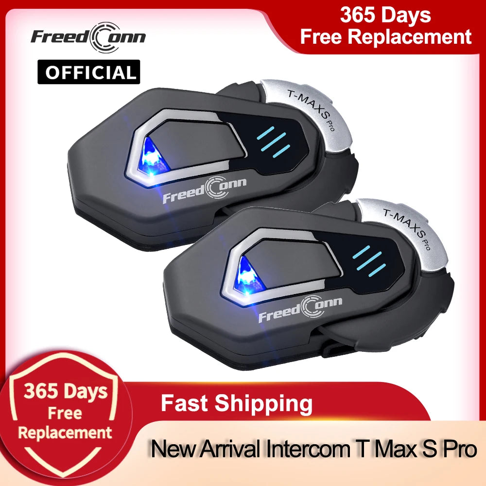 FreedConn Motorcycle Helmet Headset Intercom - Bluetooth Music, FM, Waterproof Moto Helmet Earphones & Intercom System