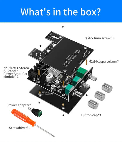 ZK-502MT Bluetooth 5.0 Stereo Subwoofer Amplifier Board | 2x50W High Power 2.0 Channel Bass AMP