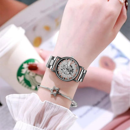 New Fashion Women's Hollow Skeleton Faux Mechanical Watch - Metal Mesh Quartz Wristwatch, Relogio Feminino for Ladies