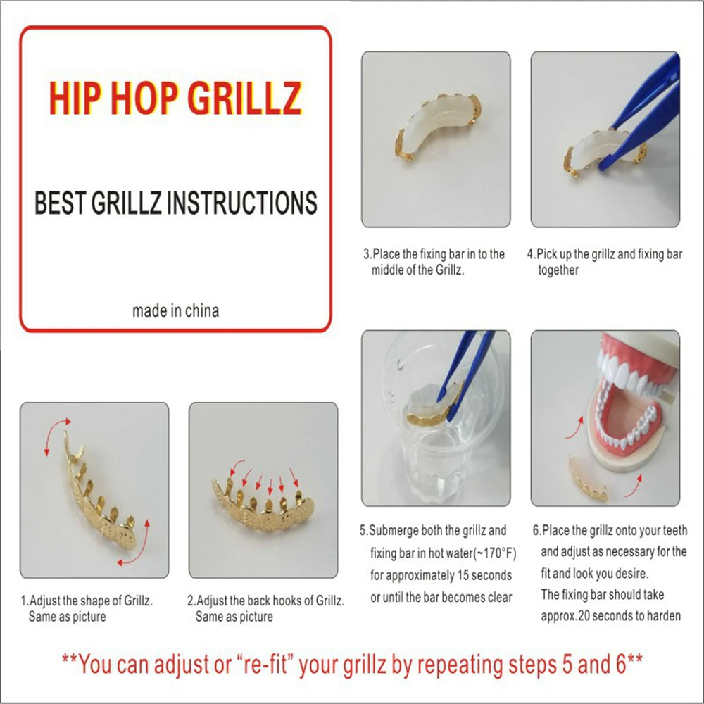 ZS Hip Hop Grillz – Silver/Gold Plated CZ Crystal Cross & Rose Star Tooth Cap, Top & Bottom Set