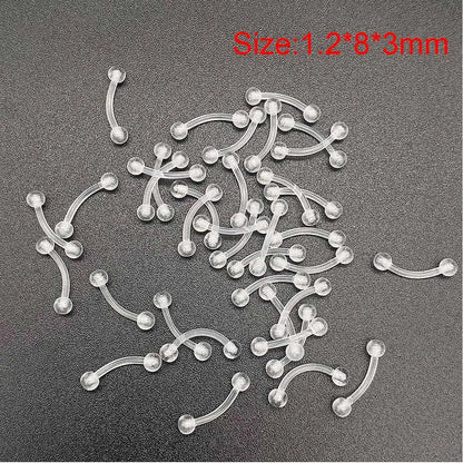 10/60PCS Clear Acrylic Body Jewelry – Transparent Lip, Ear, Nose, Tongue, Eyebrow & Belly Rings