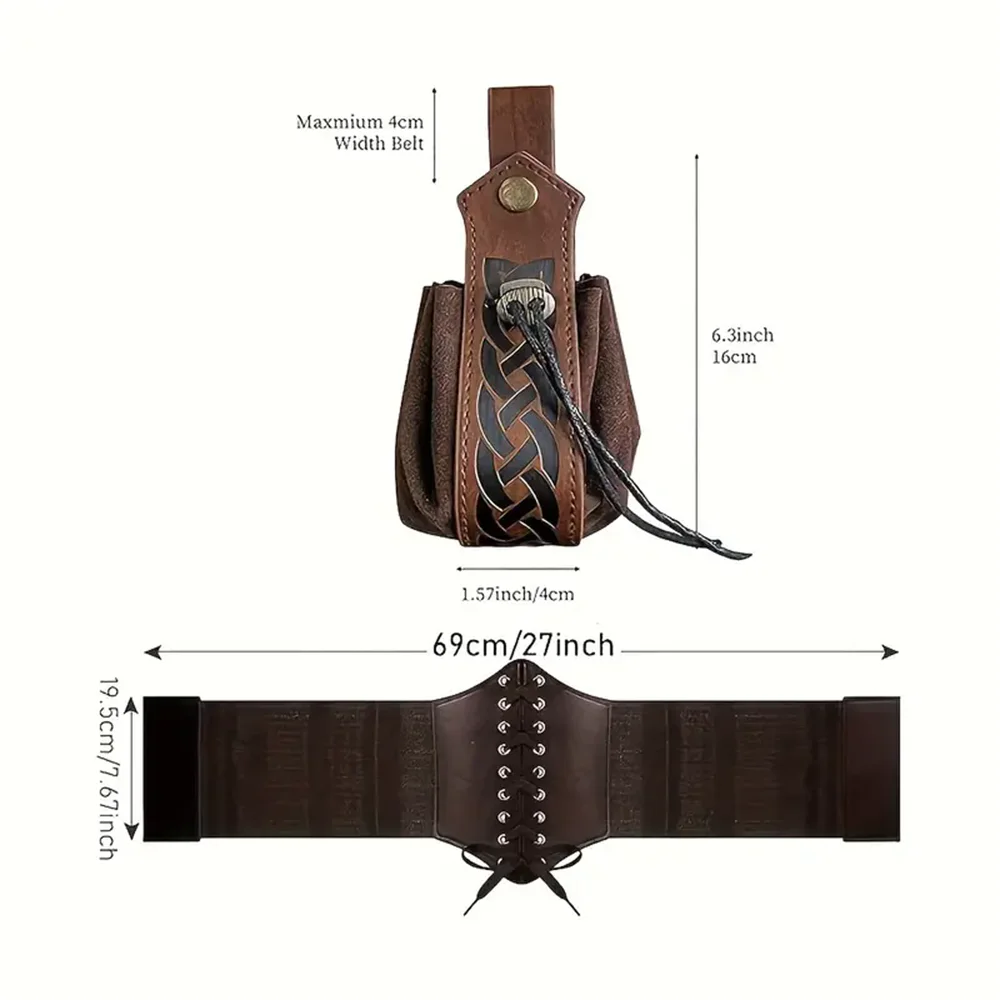 Medieval Steampunk Leather Waist Belt Pouch – Viking Knight Cosplay & Motorcycle Bag
