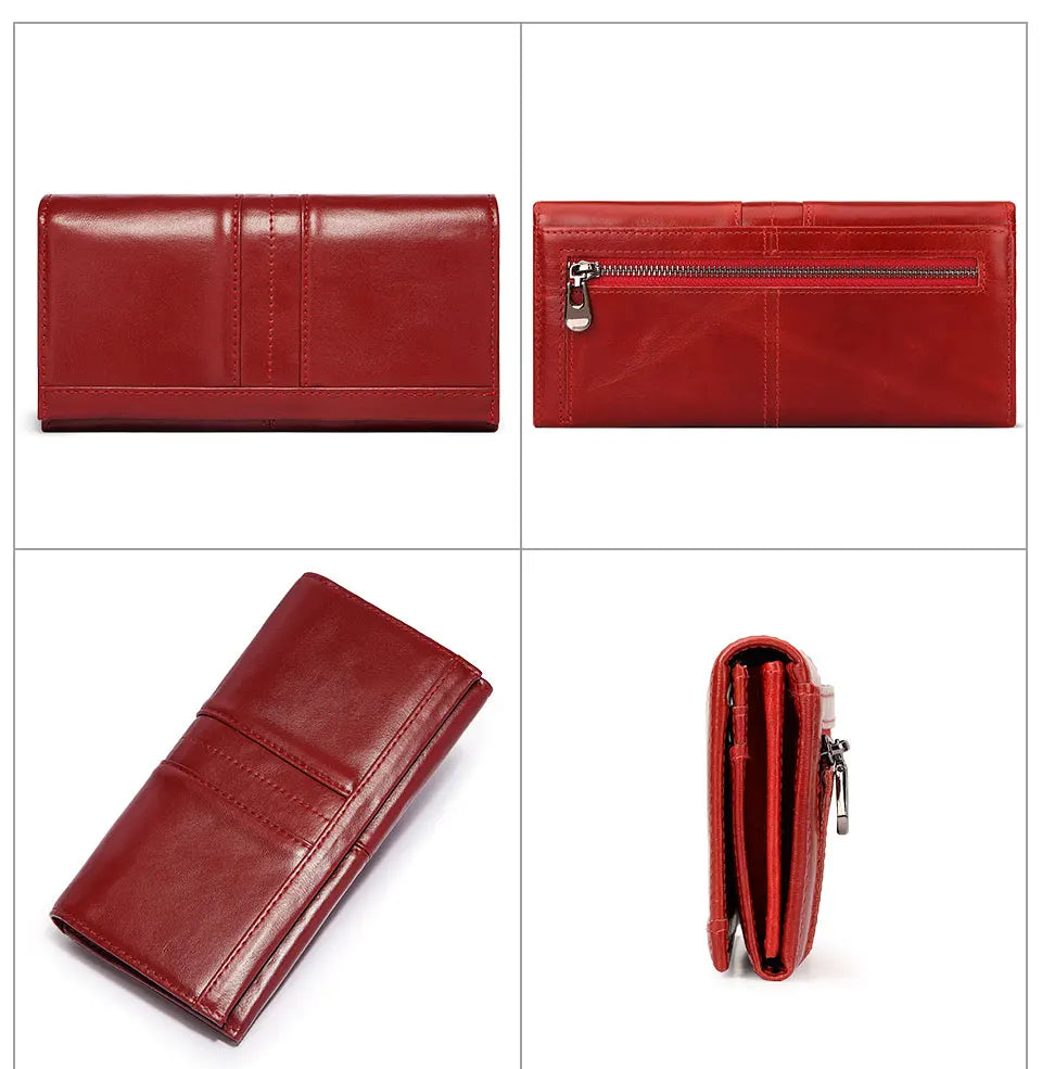 Women’s Genuine Leather Clutch Wallet – RFID Blocking Phone Purse with Zipper Pocket & Card Holder