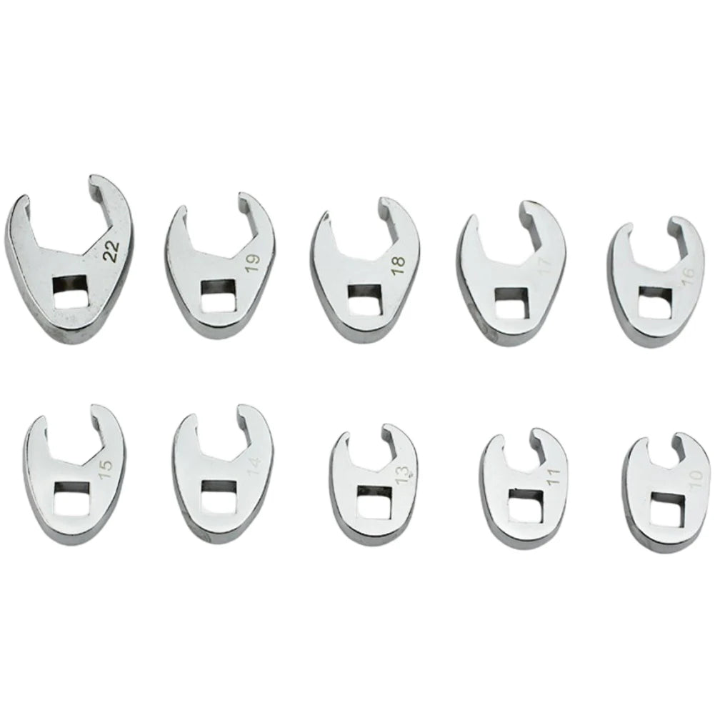 10pcs 3/8" Drive Crowfoot Wrench Set — 10-22mm Metric Open-End Spanners for Torque Wrenches