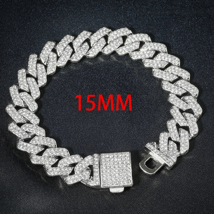 3pcs Men’s Cuban Chain Watch & Jewelry Set – Hip Hop Miami Curb Iced Out Rhinestone Necklace, Suit Watch & Bracelet
