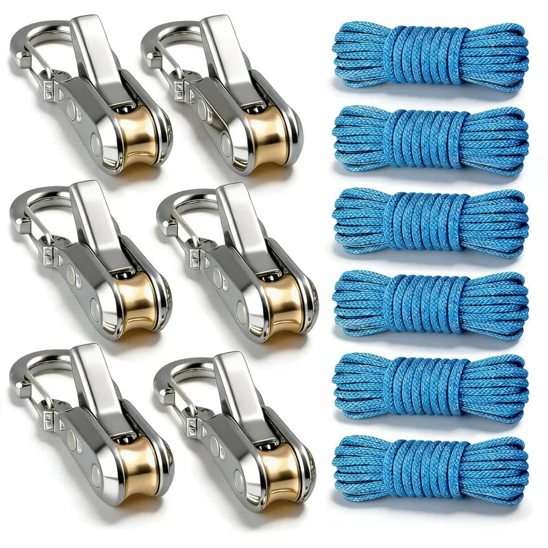 Rope Tying & Tensioning Tool - Heavy-Duty Retractable Buckle with Roller Tensioner for Camping & Outdoor Use