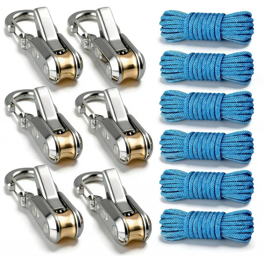Rope Tying & Tensioning Tool - Heavy-Duty Retractable Buckle with Roller Tensioner for Camping & Outdoor Use