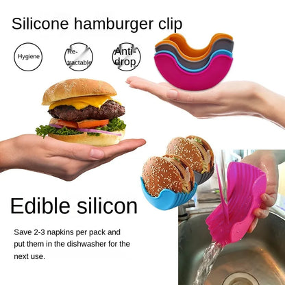 Convenient Contact-Free Burger Holder - Washable Silicone Rack for Mess-Free Hamburger Prep in the Kitchen