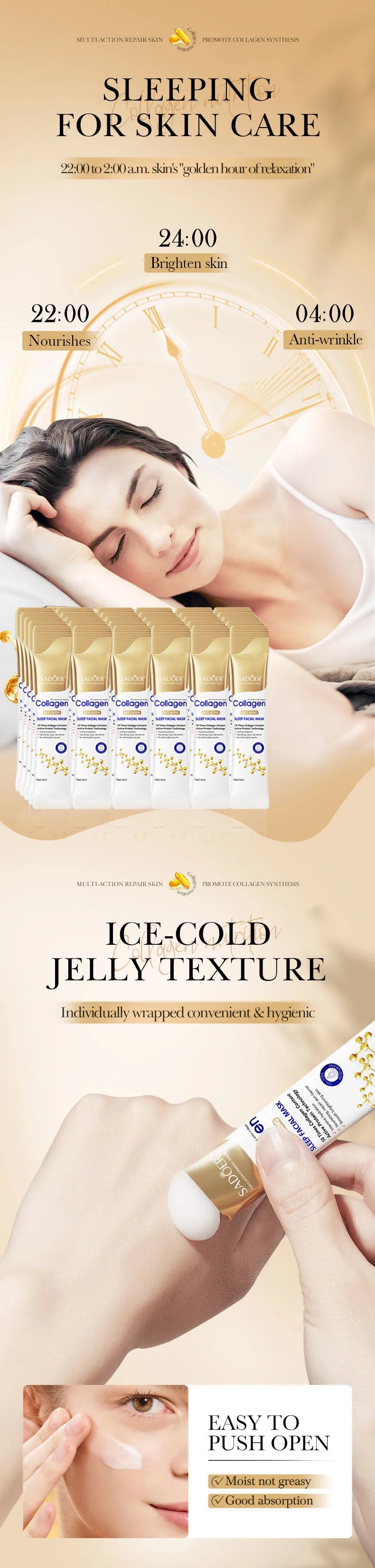 30PCS SADOER Collagen Sleeping Face Masks – Moisturizing, Brightening & Firming Skincare