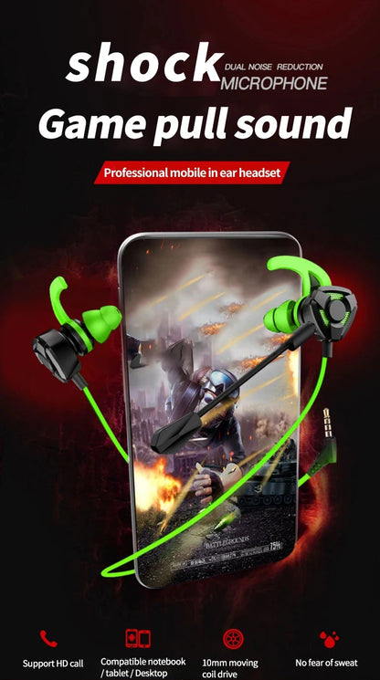 ESports Gaming Earbuds with Microphone - Noise Cancelling Wired Headset for Mobile & PC, PUBG Compatible