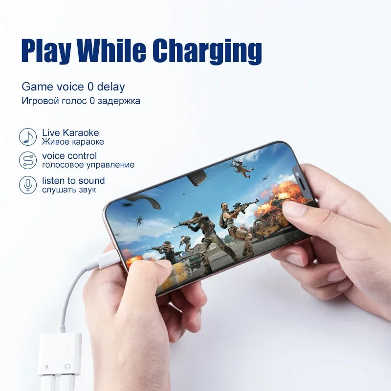 iPhone Audio Adapter – 3.5mm Aux Headphone Jack to Lightning Splitter Converter for iPhone 14/13/12/11 Pro Max