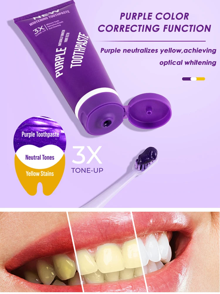 Purple Tooth Whitening Toothpaste – Teeth Stain Remover, Oral Gum Care & Fresh Breath