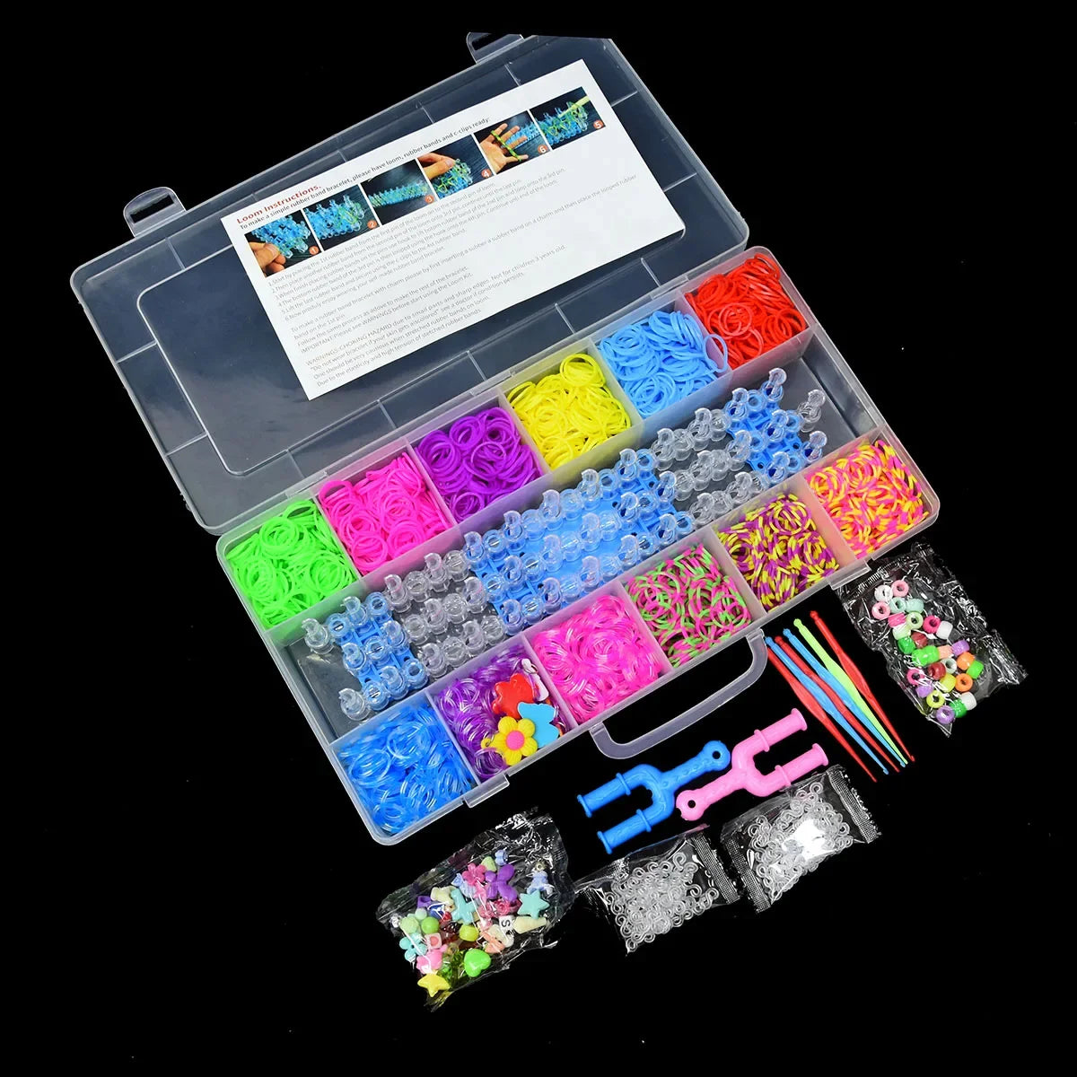 1800pcs Elastic Rubber Loom Bands DIY Kit – Weave Bracelet Craft Set with Storage Box for Kids, Teens & Handmade Gifts