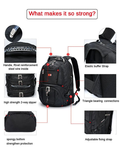 Swiss Multifunctional 17 Inch Laptop Backpack – Durable Travel Bag with USB Charging Port, Water-Resistant College Bookbag