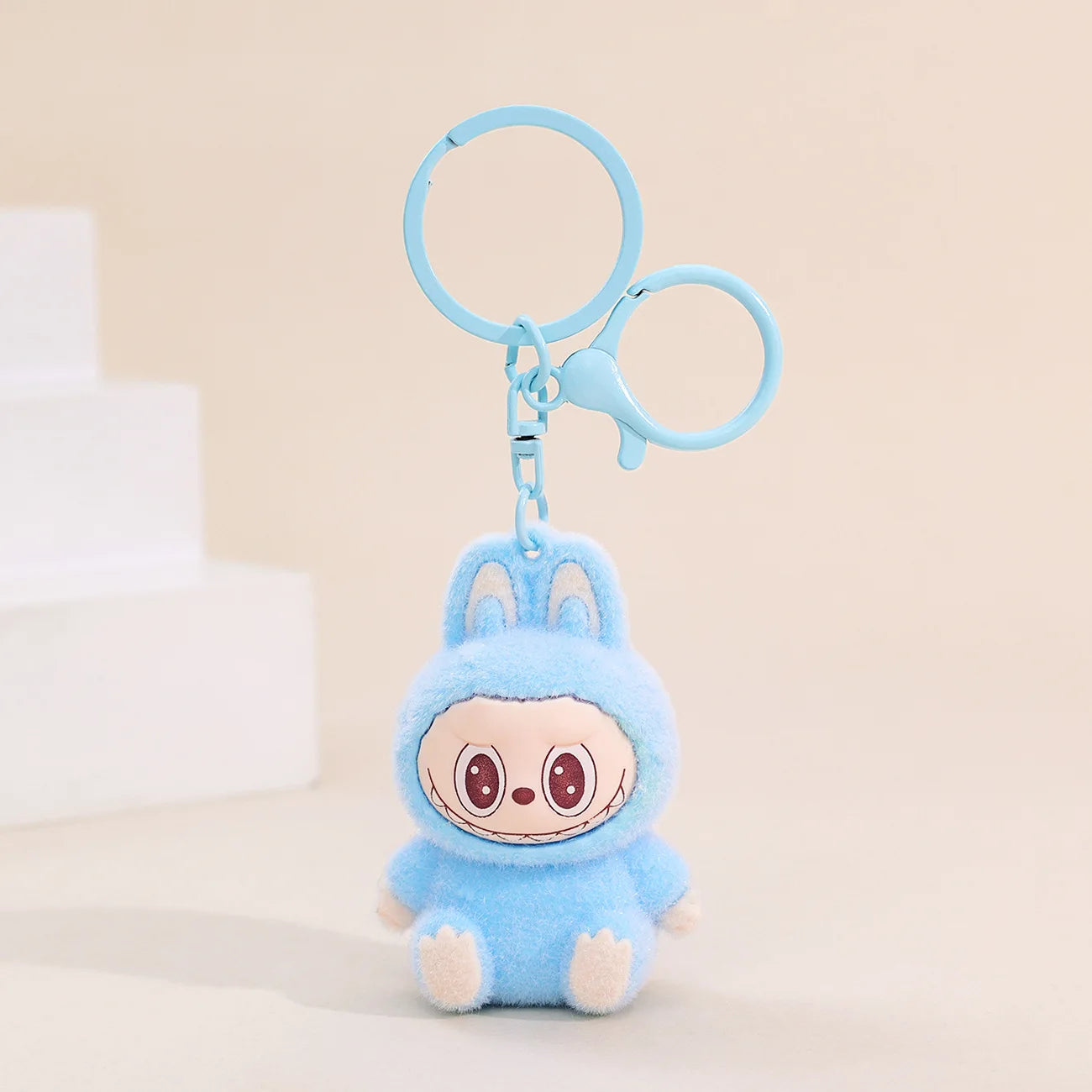 Sitting Labubu Doll Keychain – Fluffy PVC Phone Ornament & Bag Charm Car Keychain Christmas Gift