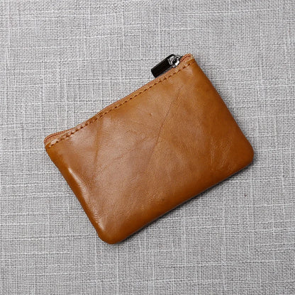 Leather Mini Coin Purse – Unisex Retro Handmade Cowhide Small Wallet with Zipper & Key Case