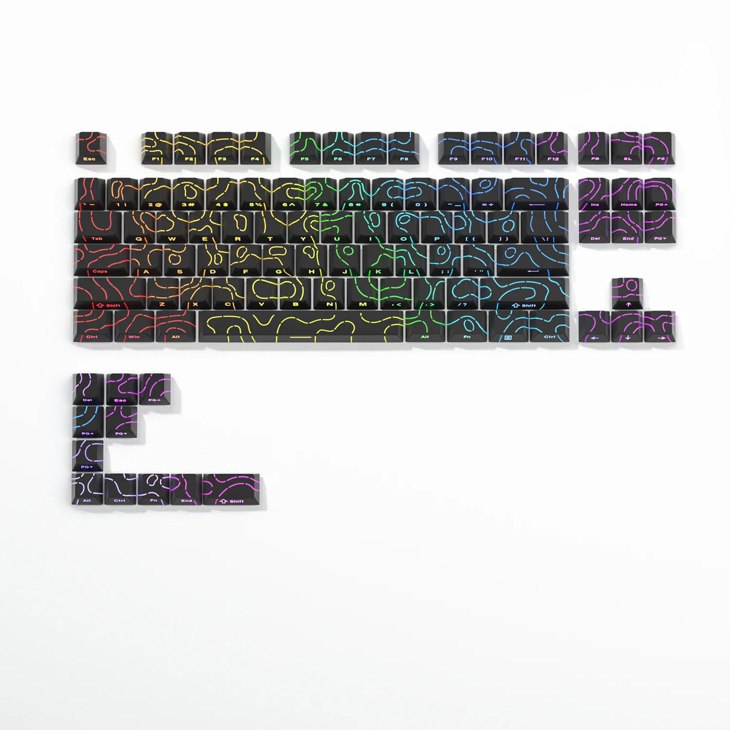 Topographic Keycaps 4.0 Version - 98 Key PBT Cherry Profile Shine Through Side Print Backlit Mechanical Keyboard Caps