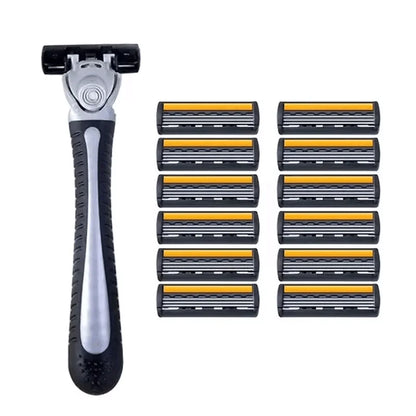 Men’s Reusable Safety Razor with Triple Blades – Anti-Slip Handle, Skin Guard, Travel Shaving Kit Variety Pack