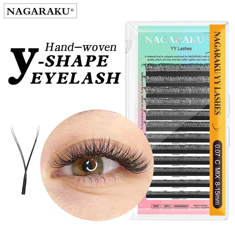 NAGARAKU YY Mesh Lash Extensions – Premium Mink Soft Light Natural 4D Y-Shape Eyelashes for Cross Bloom Makeup