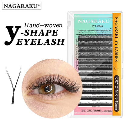 NAGARAKU YY Mesh Lash Extensions – Premium Mink Soft Light Natural 4D Y-Shape Eyelashes for Cross Bloom Makeup
