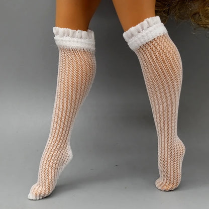 25CM Winter Doll Fishnet Stockings – Rainbow Striped Socks for Dolls, Girls’ Christmas Gift