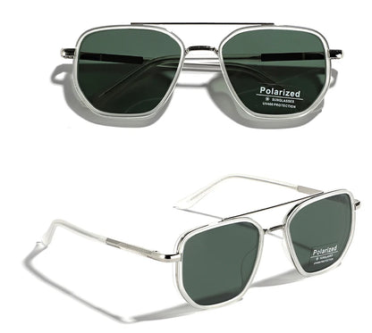 Peekaboo TR90 Polarized Sunglasses – Retro Metal Square Style for Men & Women, UV400 Double Bridge Driving Glasses