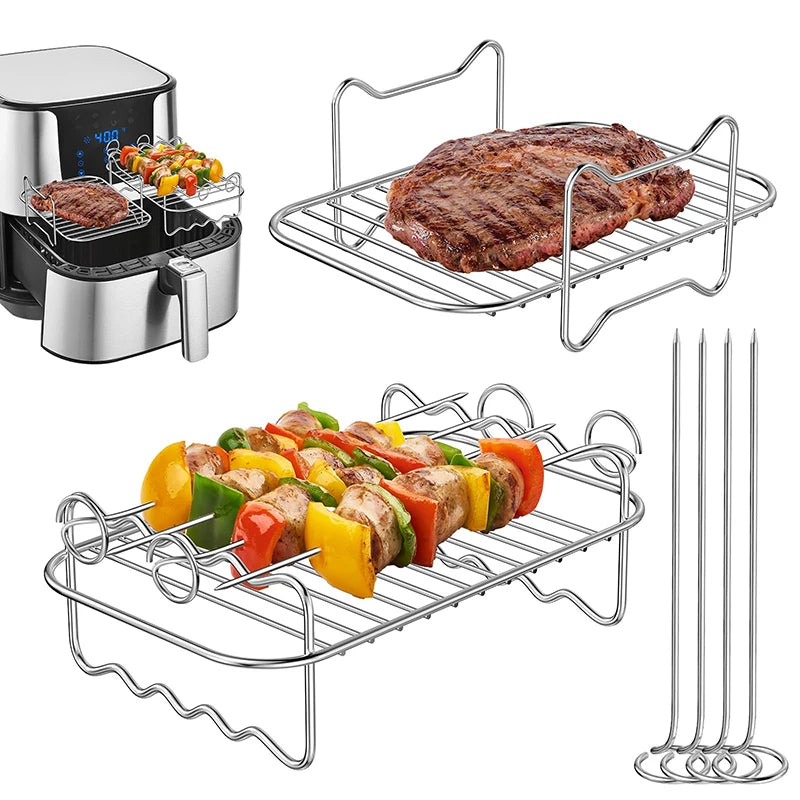 Rectangle Air Fryer Rack Set – Compatible with Ninja DZ201/DZ401, Double Basket Grill & Baking Racks