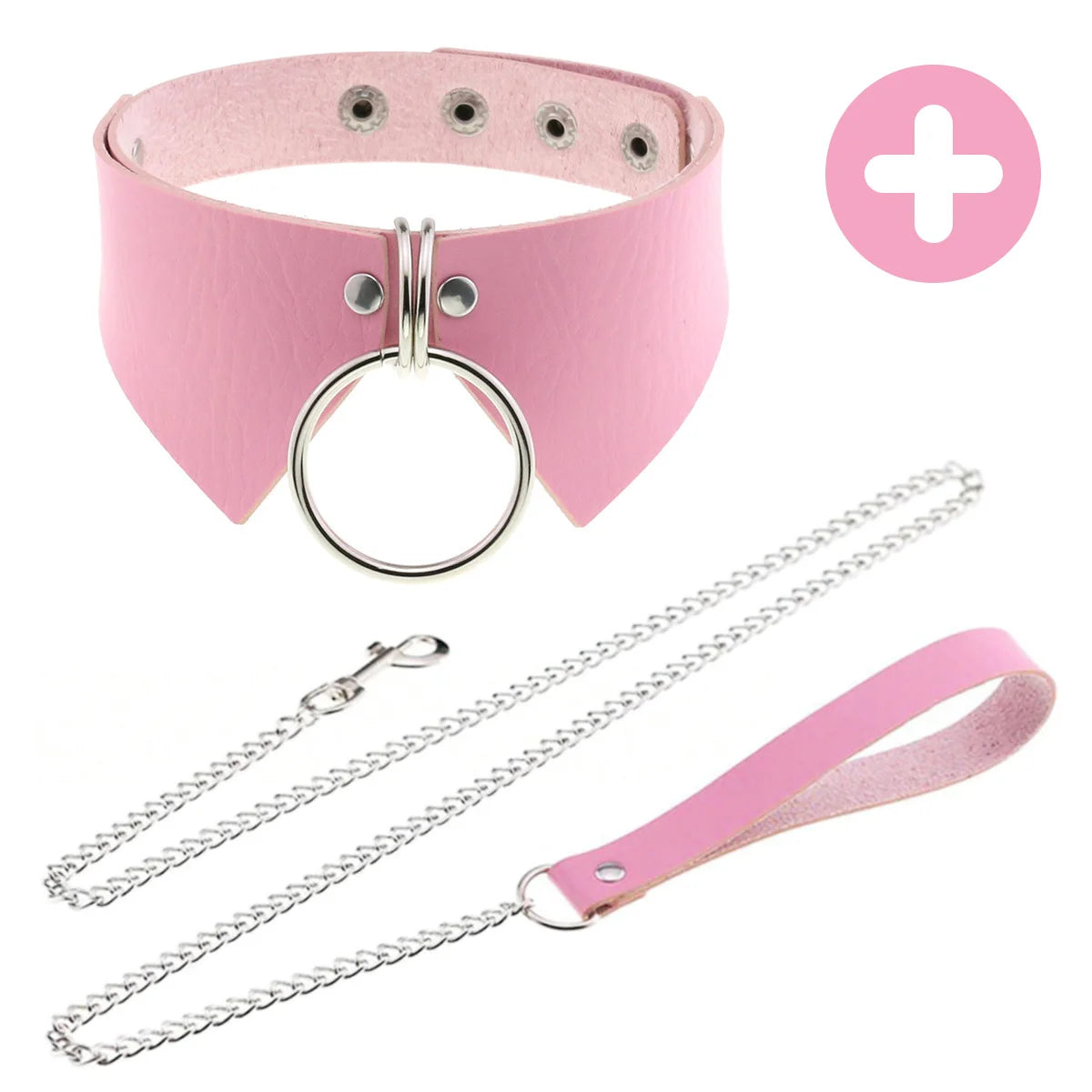 Pink Gothic Punk Collar Necklace - Cute Adjustable Couple Role-Play Choker with Matching Lanyard, Gift for Her