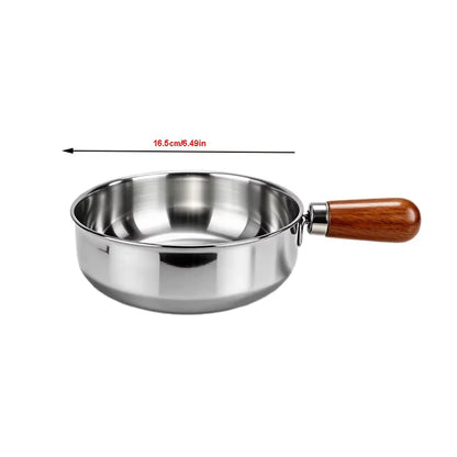 Stainless Steel Milk Pot - Heat-Resistant Wooden Handle, Non-Slip Base & Induction Compatible Design
