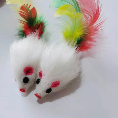 Interactive Cat Toy – Soft Fleece Mouse & Colorful Feather Training Toy for Kittens and Cats