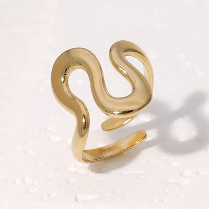 Stainless Steel Irregular Wave Adjustable Ring – Creative Gold Statement Jewelry for Women & Men