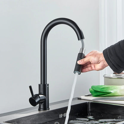 Black Kitchen Faucet - Two-Function Single Handle Pull-Out Mixer Tap with Hot & Cold Water, Deck Mounted