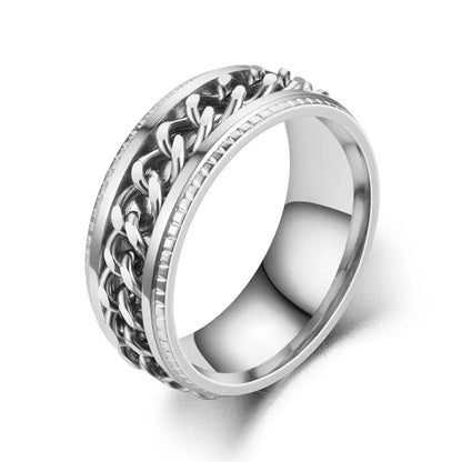 Titanium Steel Spinner Chain Ring - Rotatable Decompression Ring with Bottle Opener Design for Men & Women