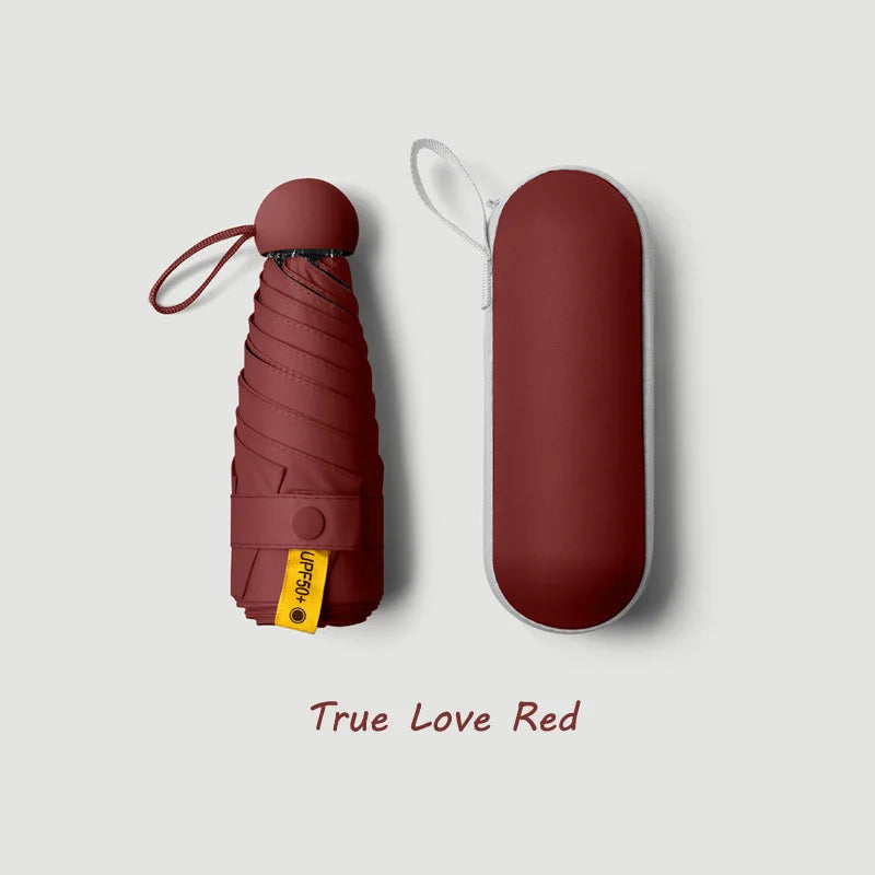 Mini Capsule Umbrella – Portable Sun & Rain Protection, UV Coating, 6 Reinforced Ribs, Compact Travel Outdoor Umbrella