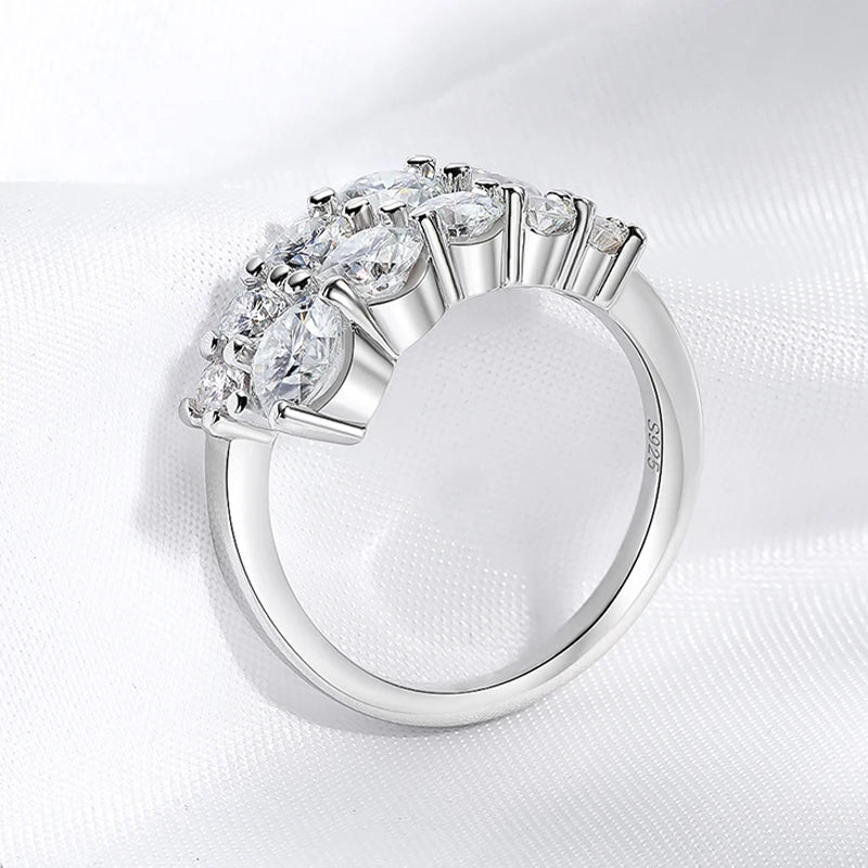 Smyoue 10-Gem Moissanite Ring for Women — Sparkling Lab-Created Diamond Wedding Band, 925 Sterling Silver Jewelry