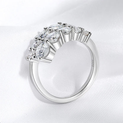 Smyoue 10-Gem Moissanite Ring for Women — Sparkling Lab-Created Diamond Wedding Band, 925 Sterling Silver Jewelry